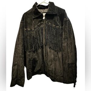 Suade Black Leather Fringe Jacket XL Vintage Leather Company Western New